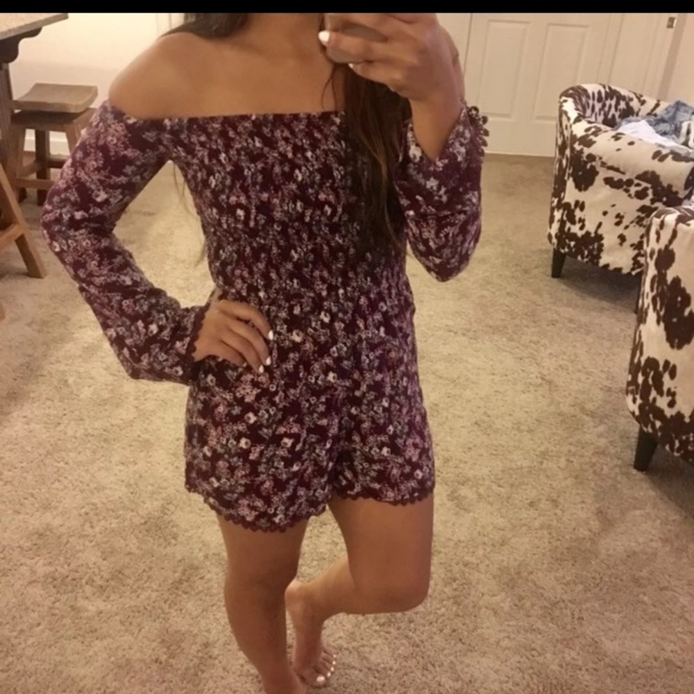 Floral bell sleeve off the shoulder romper